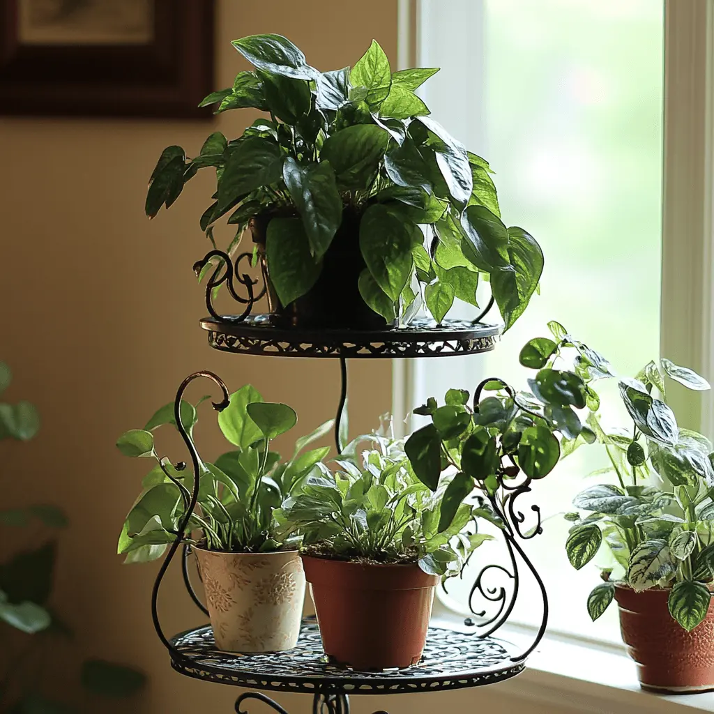 A stylish metal plant stand